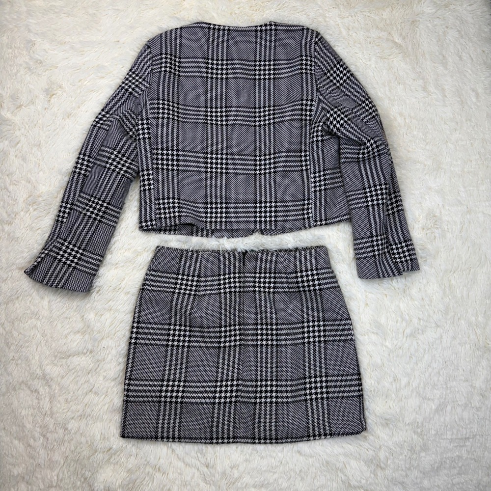 H&M Skirt Suit Set Women 8 & M Black White Glen Plaid Cropped Clueless Cher - Picture 9 of 9